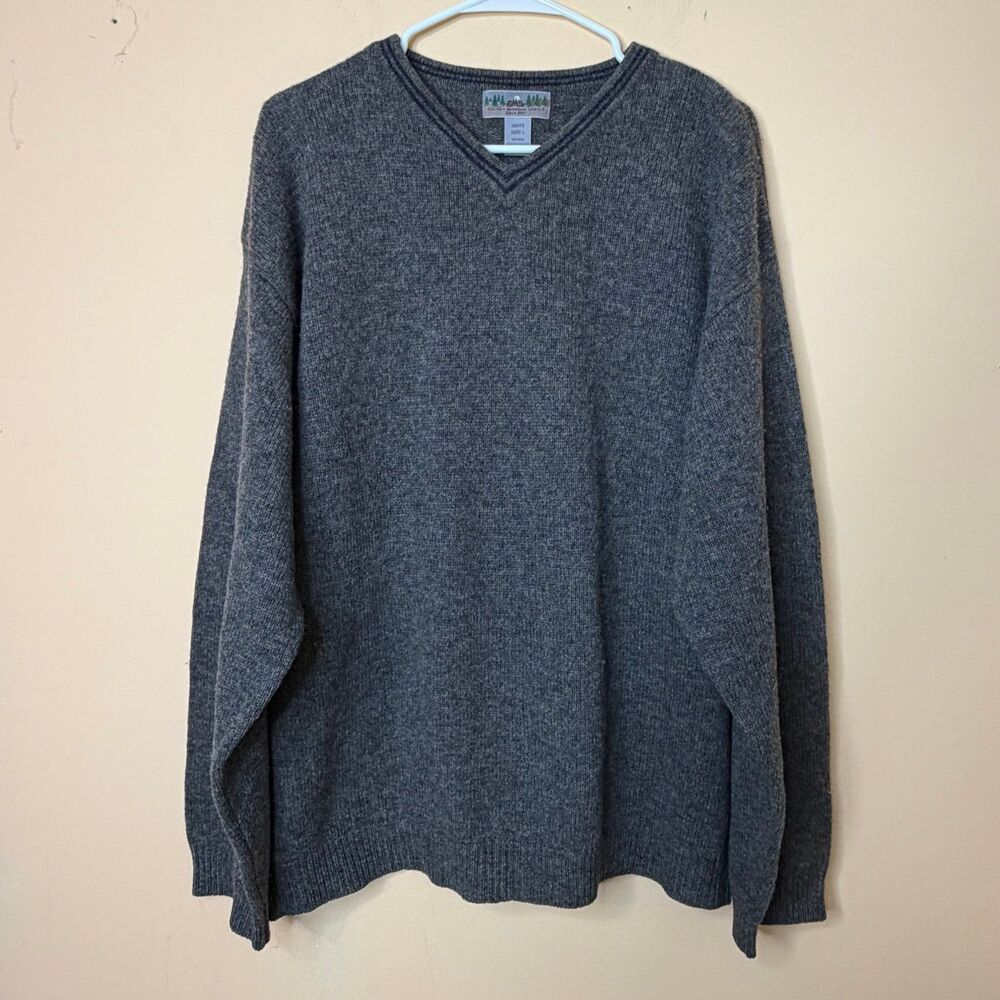 vintage Eastern Mountain Sports EMS mens 100% wool fisherman sweater gray large